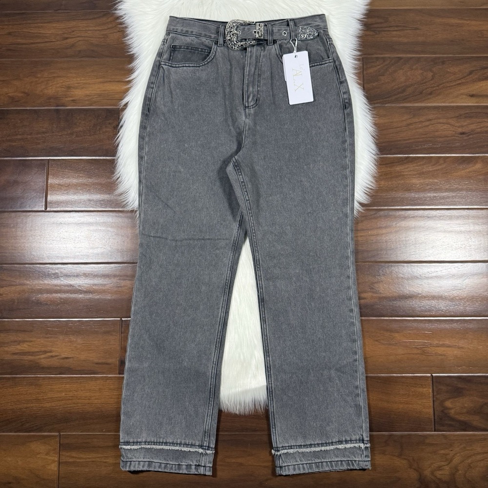 Le'‎ AL.X Women's Size 30 Gray Western Belt Straight Leg Denim Jeans